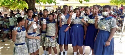 Some beneficiary schoolgirls displaying the menstrual cups after they were educated on how to use them Some beneficiary schoolgirls displaying the menstrual cups after they were educated on how to use them
